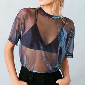 Silence + noise champagne mesh iridescent tee